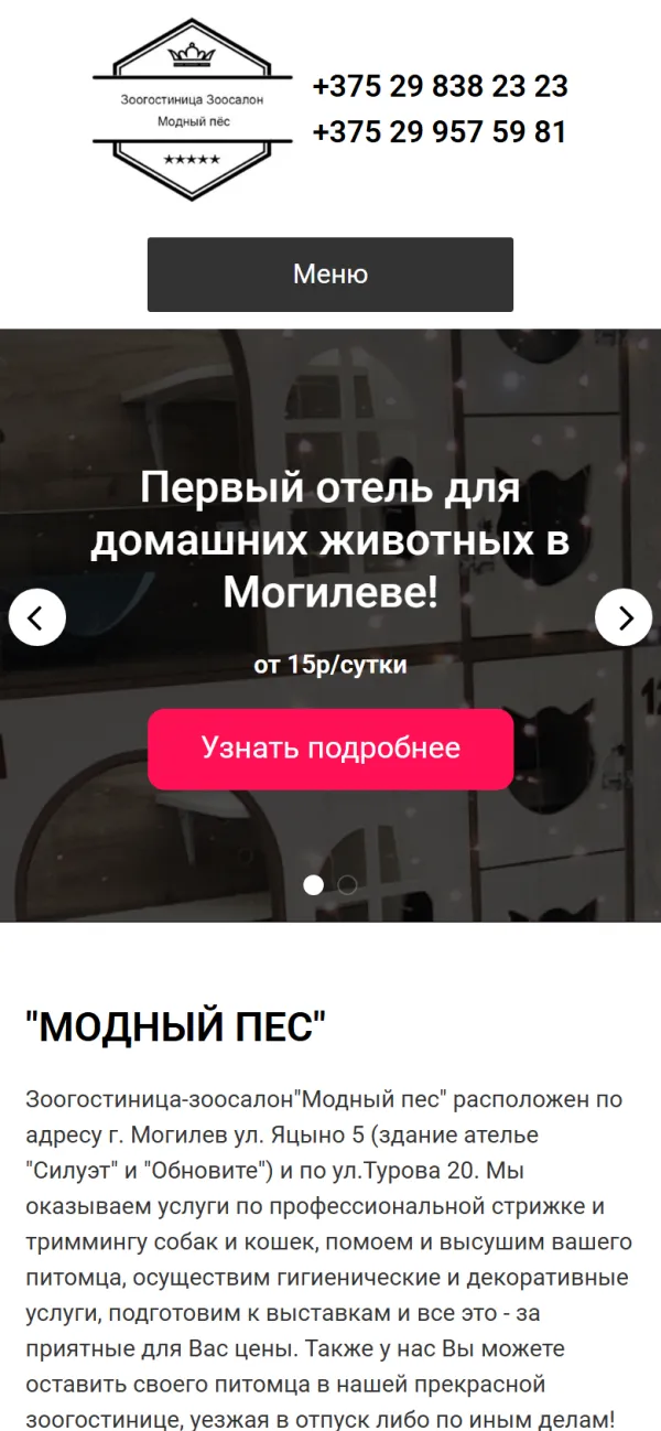 Мобильная версия сайта Модный Пёс